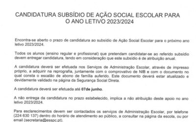 Subsidio de Ação Social Escolar para 2023/2024